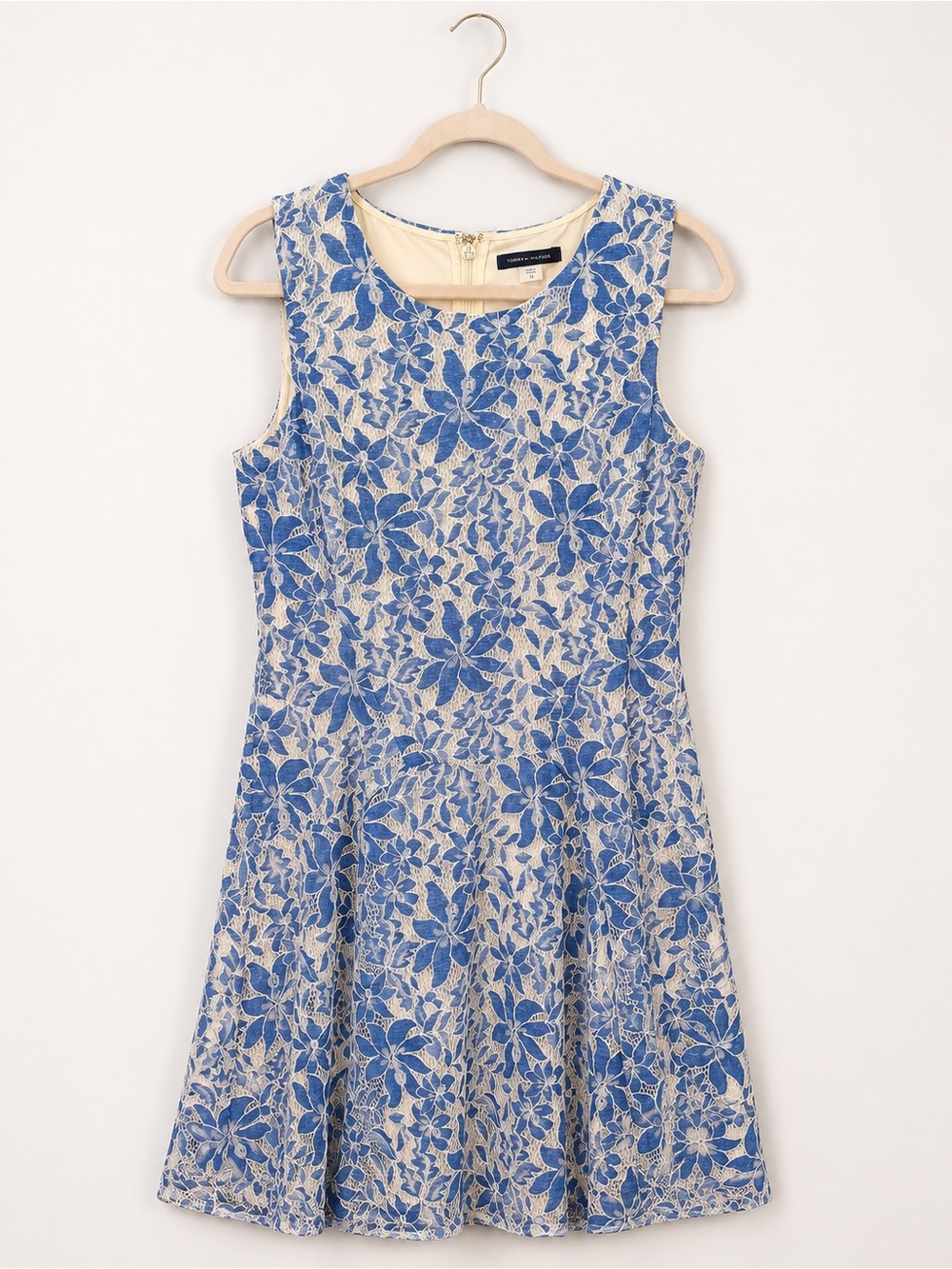 Tommy Hilfiger Blue Floral Lace Dress with Cream Lining